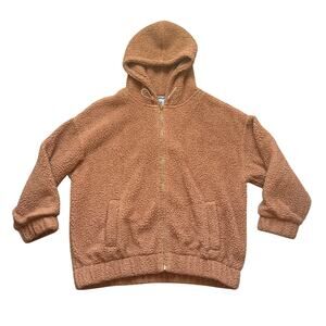 Aerie Women's Full Zip Hooded‎ Sherpa Fleece Jacket Hoodie Large Orange Cozy